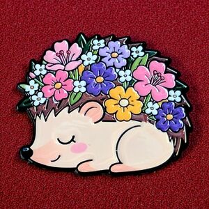 Floral Hedgehog Decorative Pin – Pink, Purple & Yellow